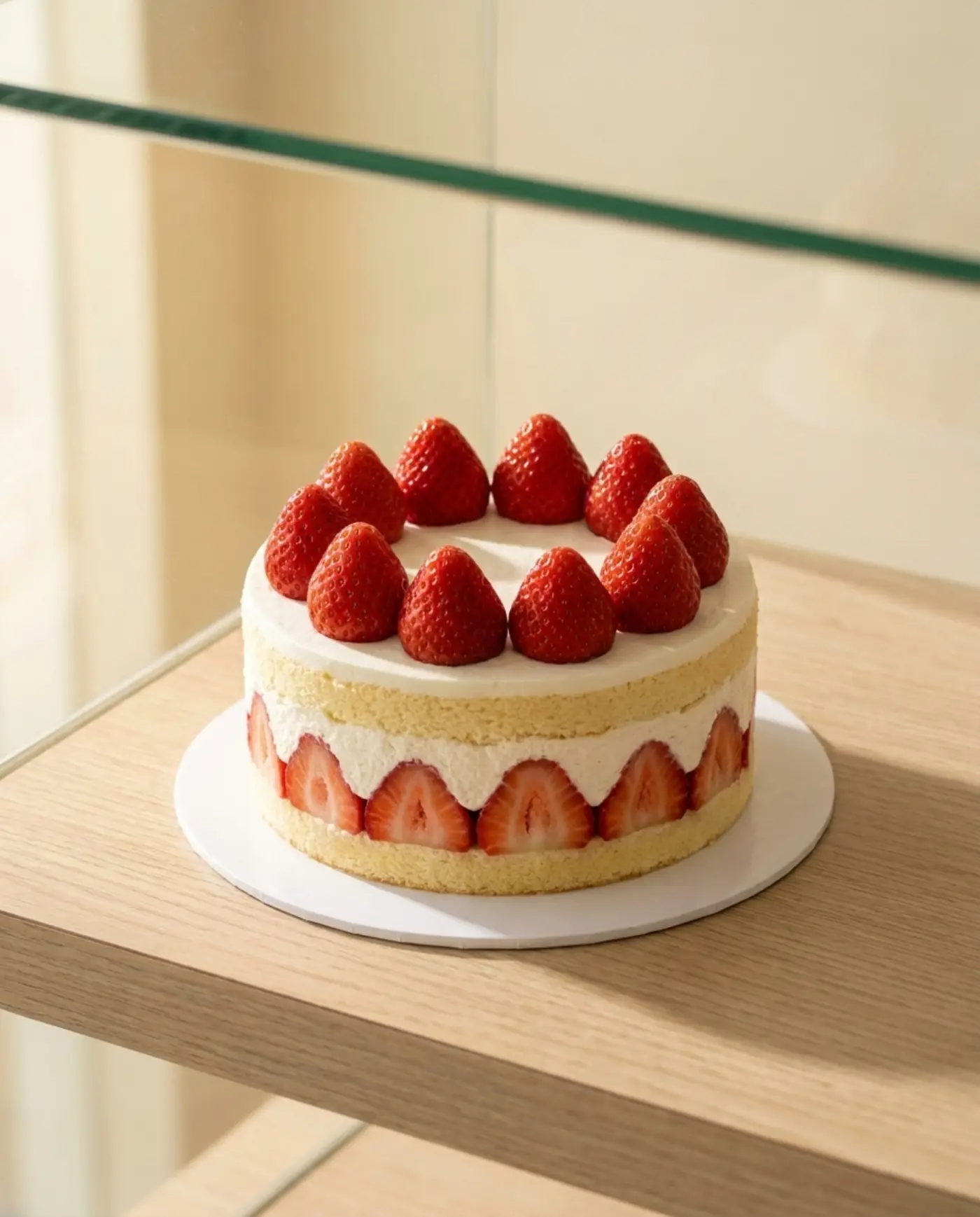 Kek strawberi shortcake dikelilingi strawberi segar