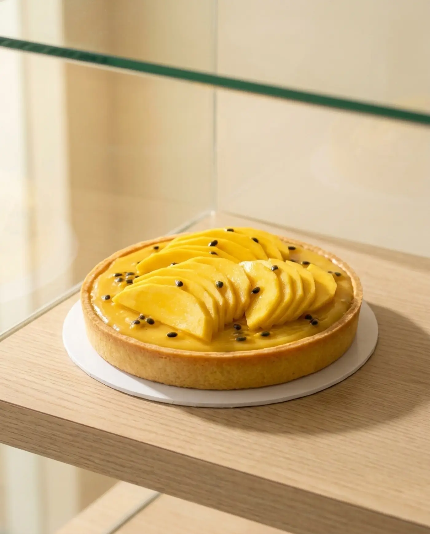 Tart mangga markisa dengan hirisan mangga tersusun